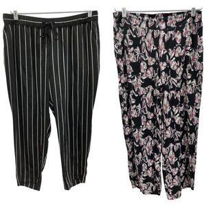 Womens Flowy Pants Lot size L Pull On Slacks Floral Striped Boho Hippie Lounge